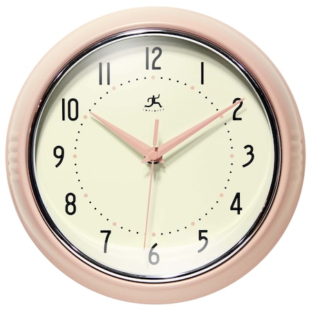 Infinity Instruments Retro Round Rose Blush - 9.5" Retro Metal Wall Clock 10940RB